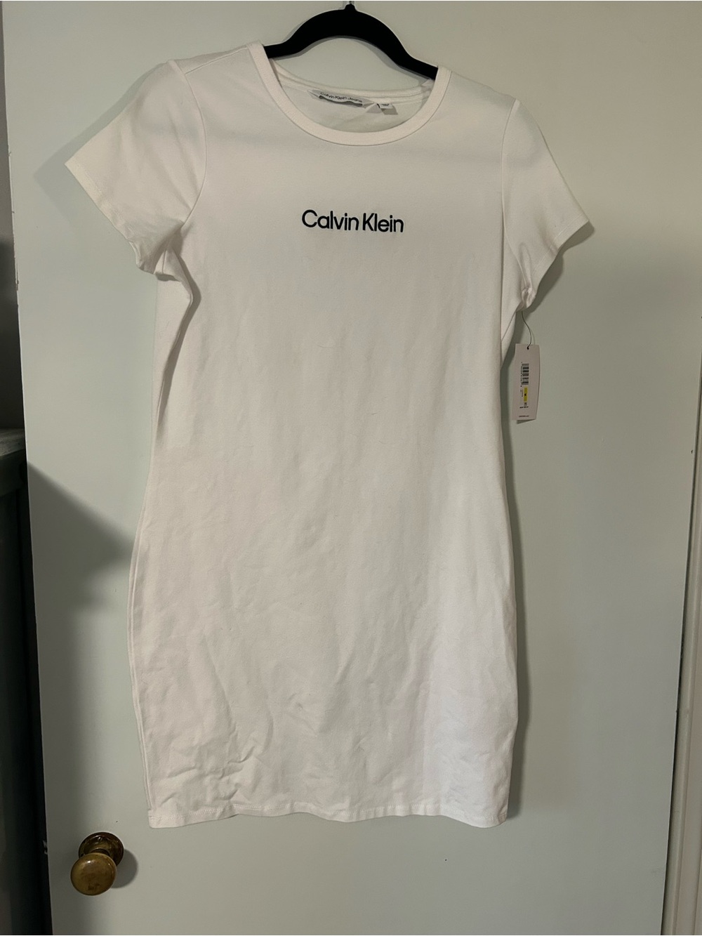 Calvin Klein White Crewneck Logo Mini Dress